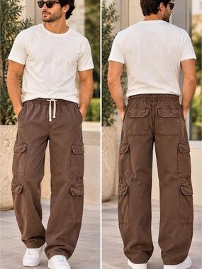 🌙✨🆕boohooMAN Cargo Trousers Cargo Pants Brown Size XS